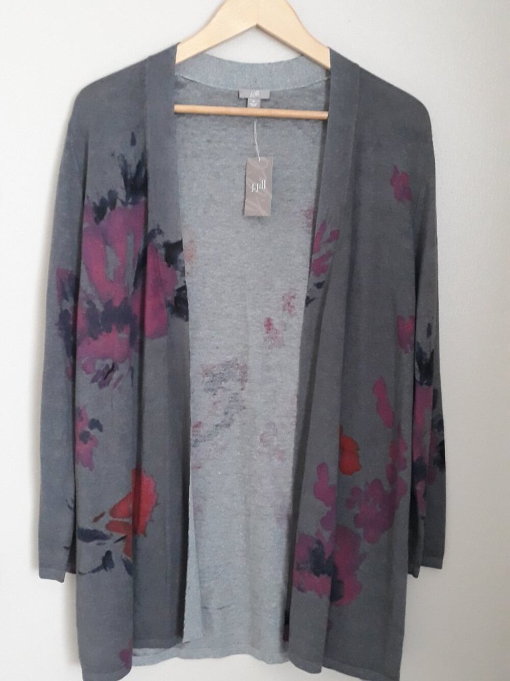 J.Jill Charcoal, Fuchsia Long Cardigan